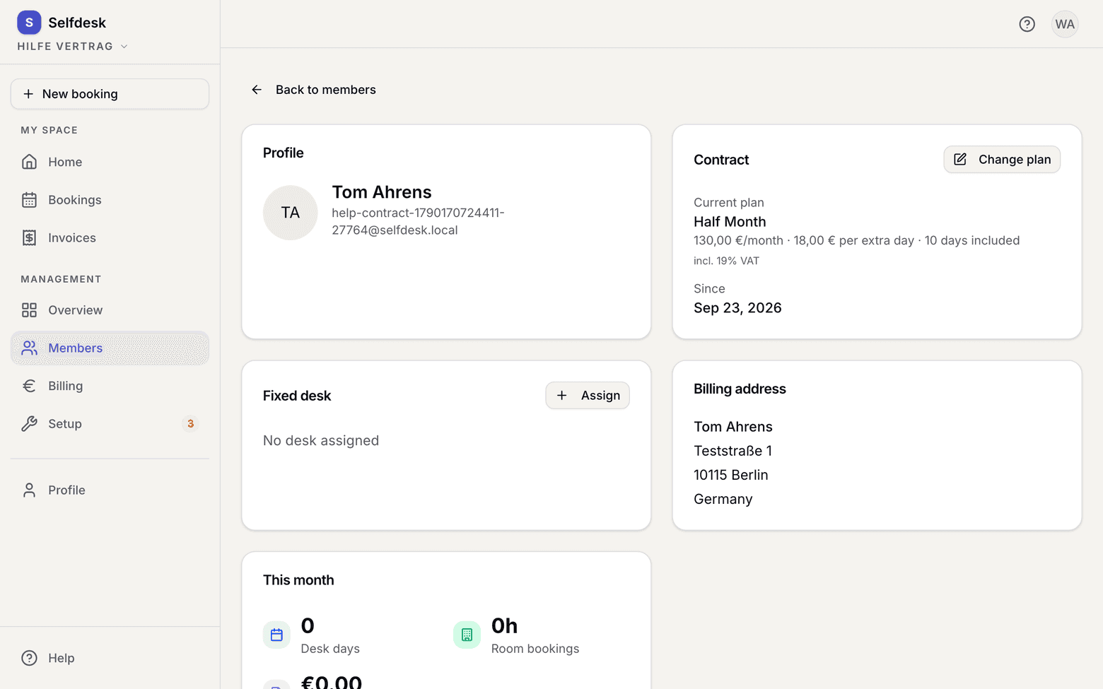 Member record with the contract area