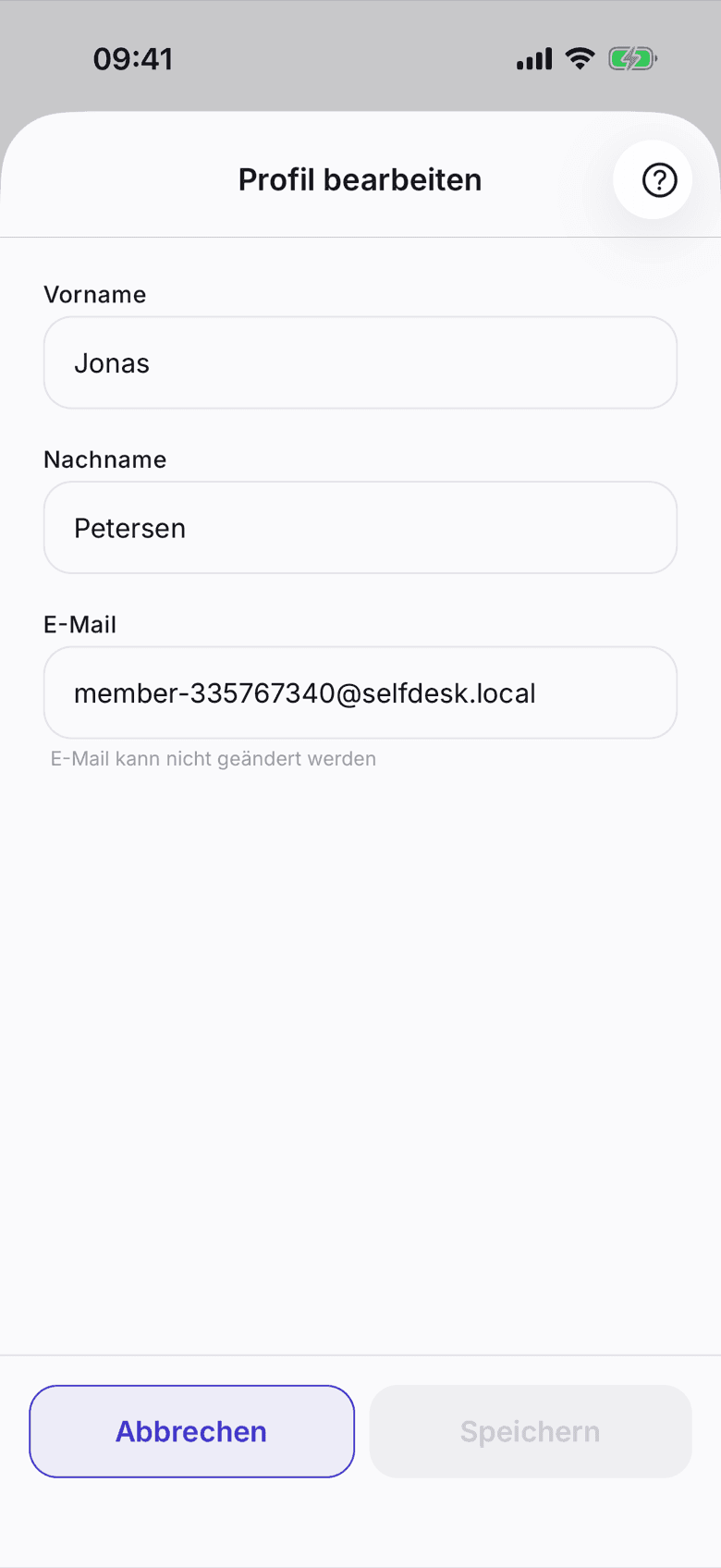 Formular zum Bearbeiten des Profils