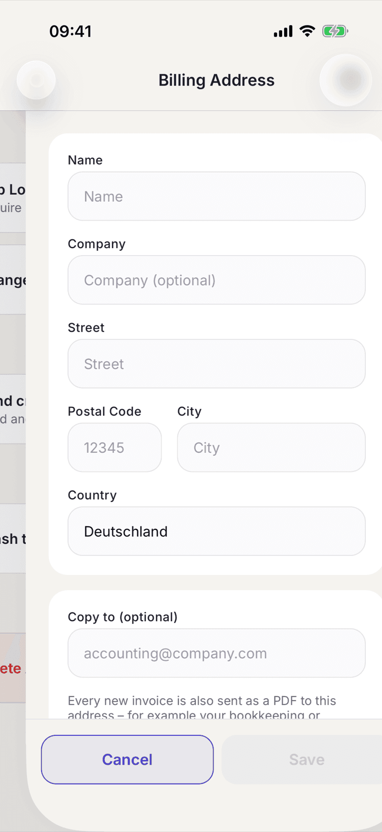 Billing address form