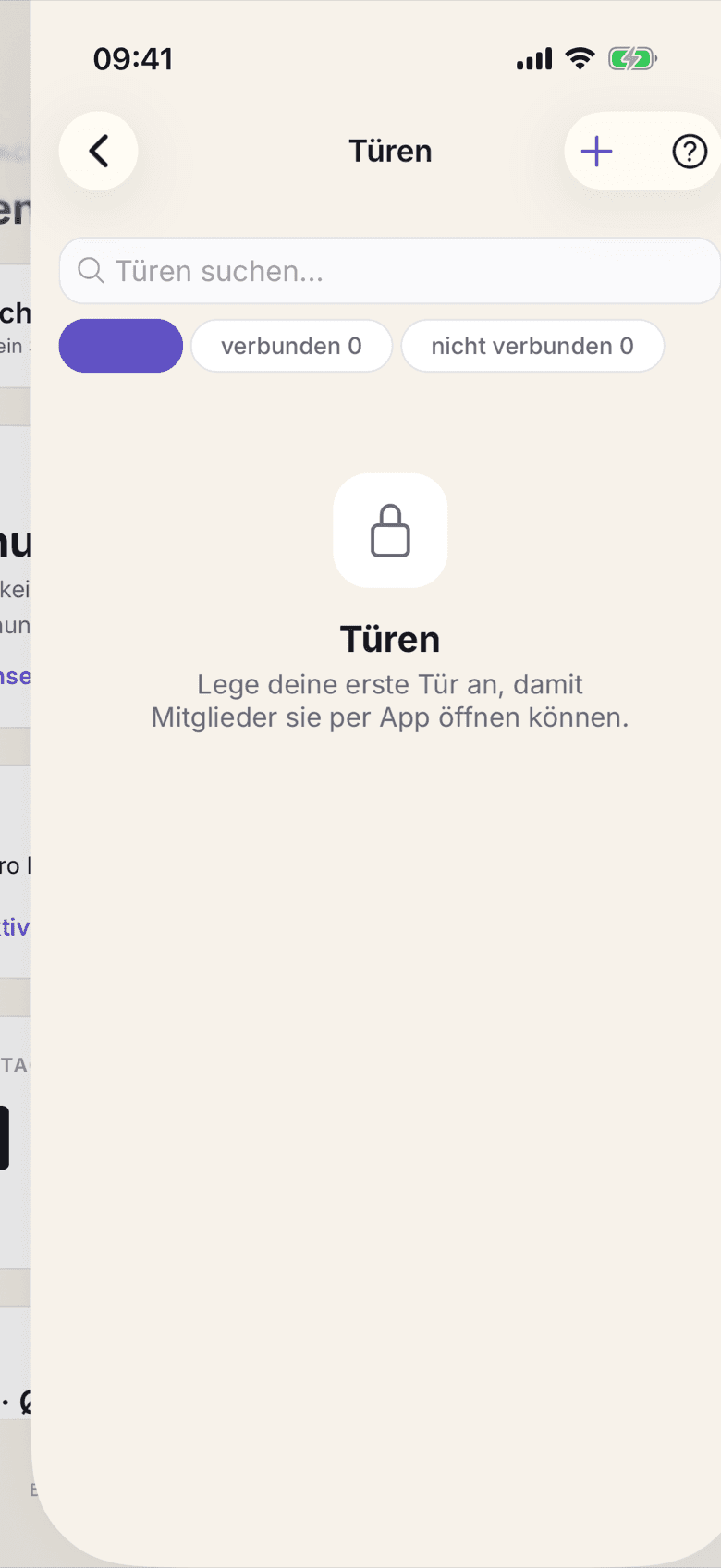 Türliste mit dem Knopf zum Hinzufügen