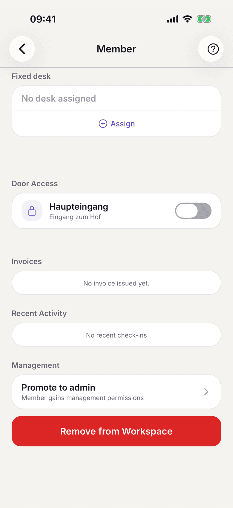 Door Access in the member record with one switch per door