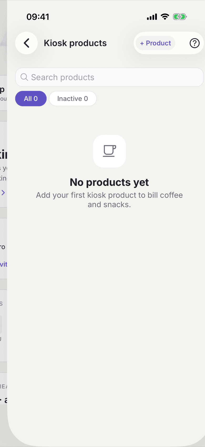 Kiosk list with the existing products