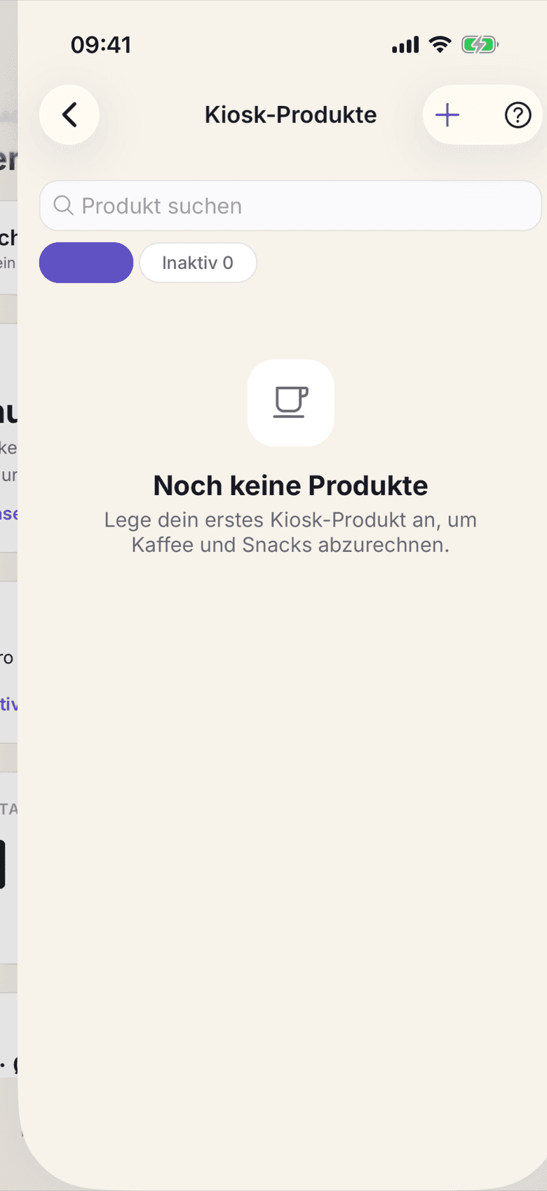 Kiosk-Liste mit den vorhandenen Produkten