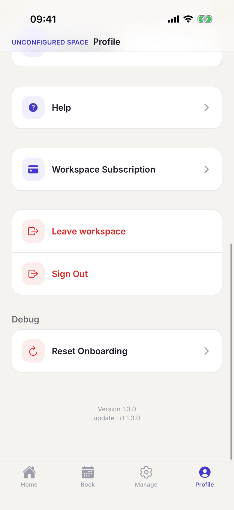 The Leave workspace entry