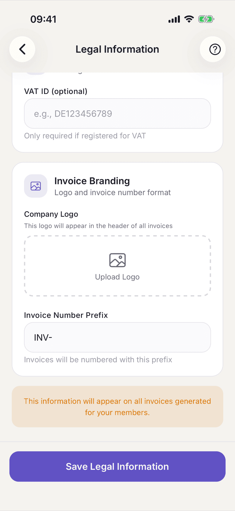 Invoice Branding with logo and prefix