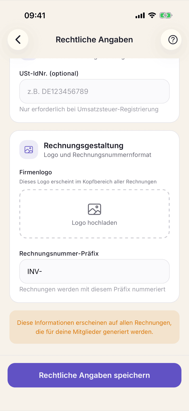 Rechnungsgestaltung mit Logo und Präfix