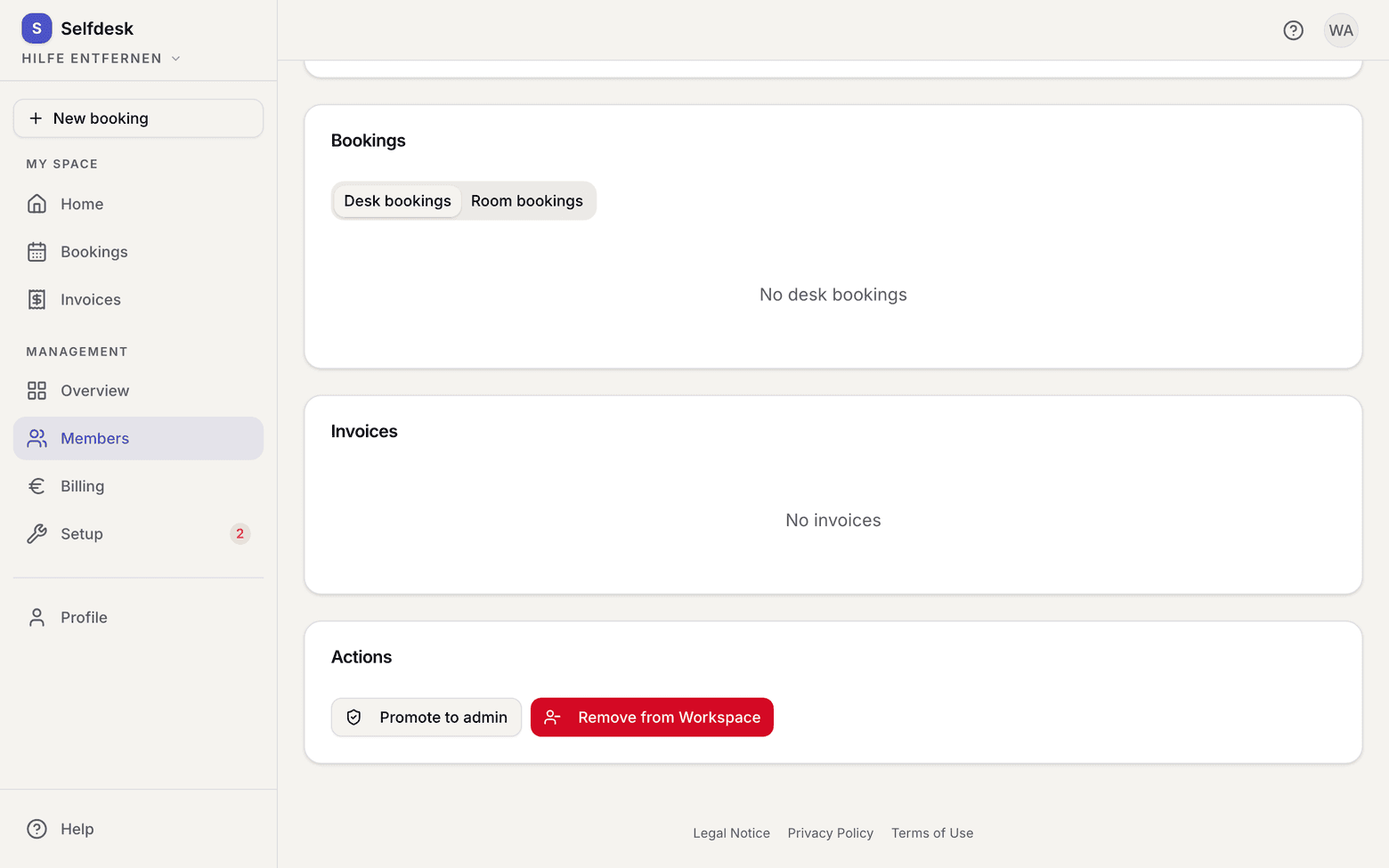 Member record with the remove button
