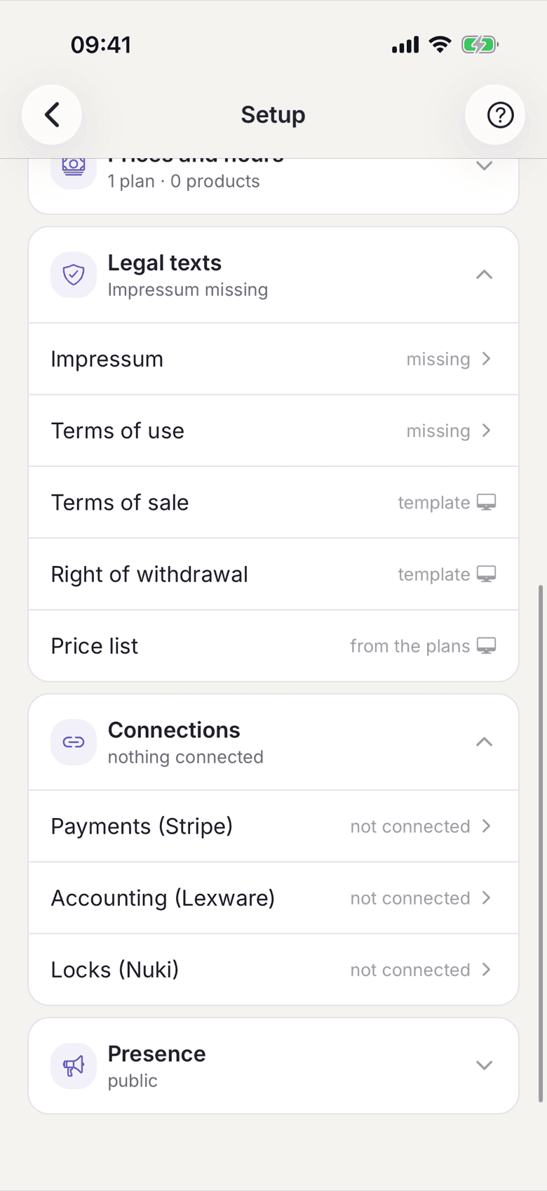 Setup with the Locks (Nuki) row in the Connections section