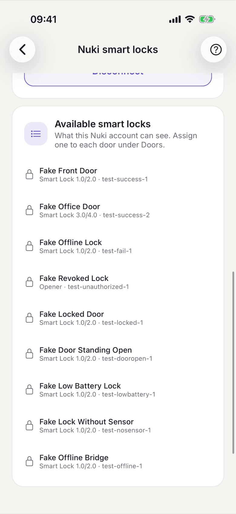 Available smart locks after connecting
