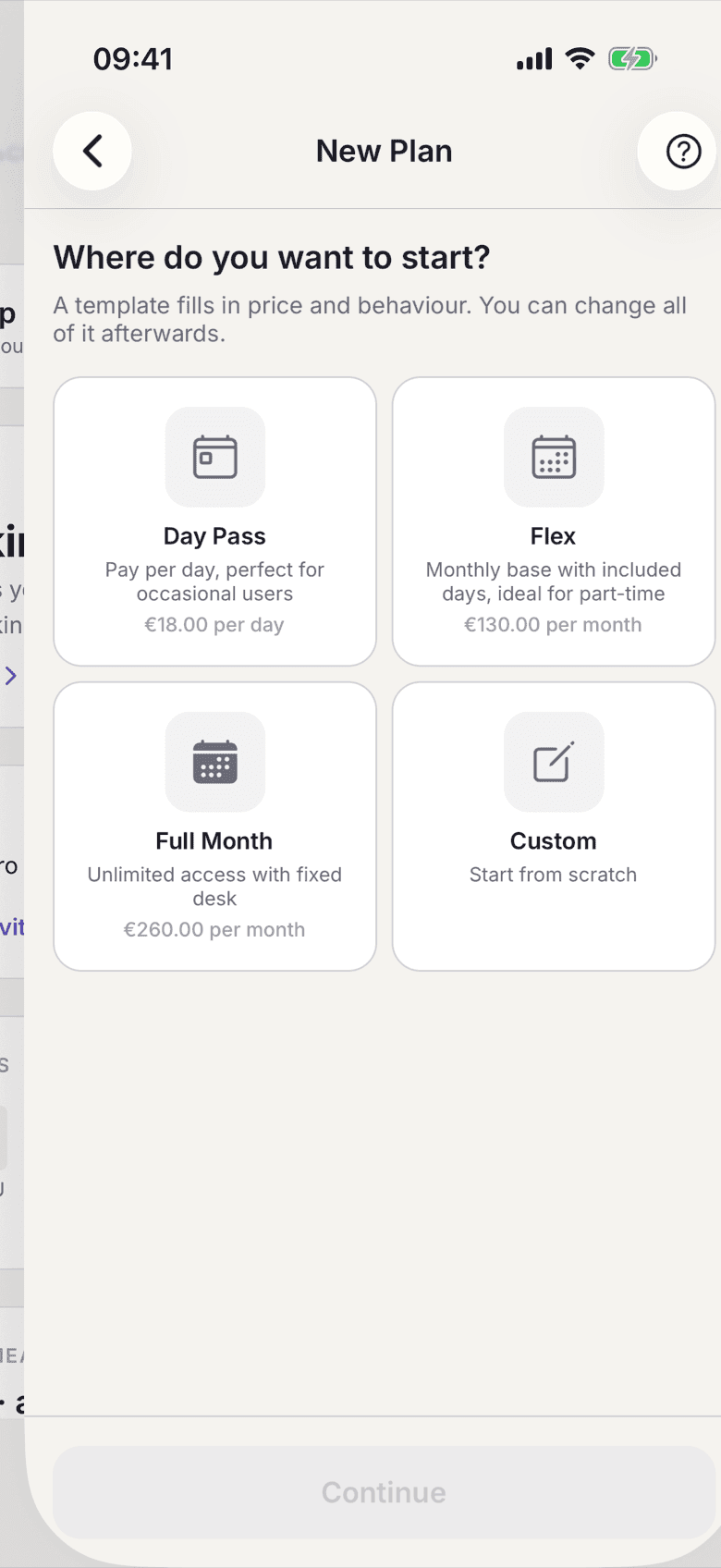 Template picker when creating a plan