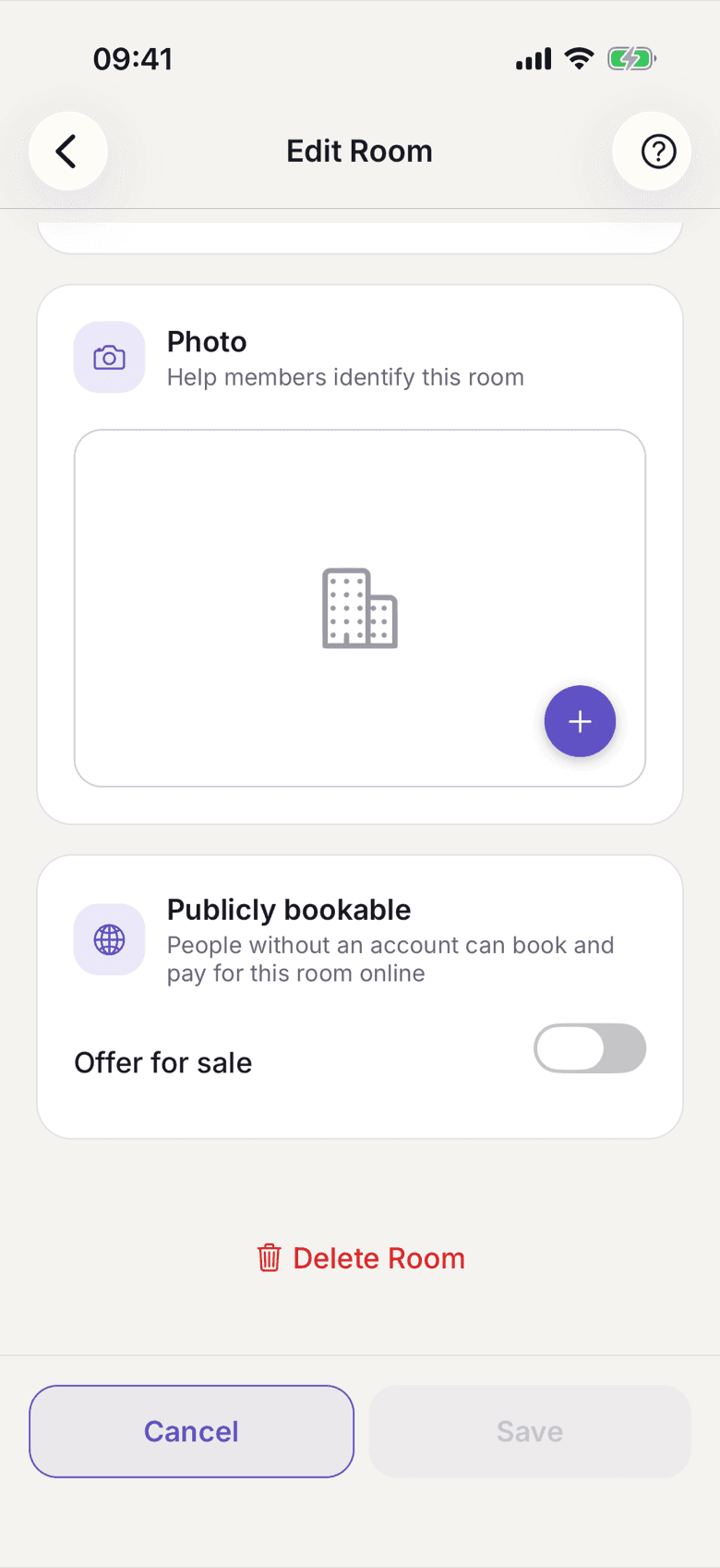 Edit Room with the Publicly bookable section