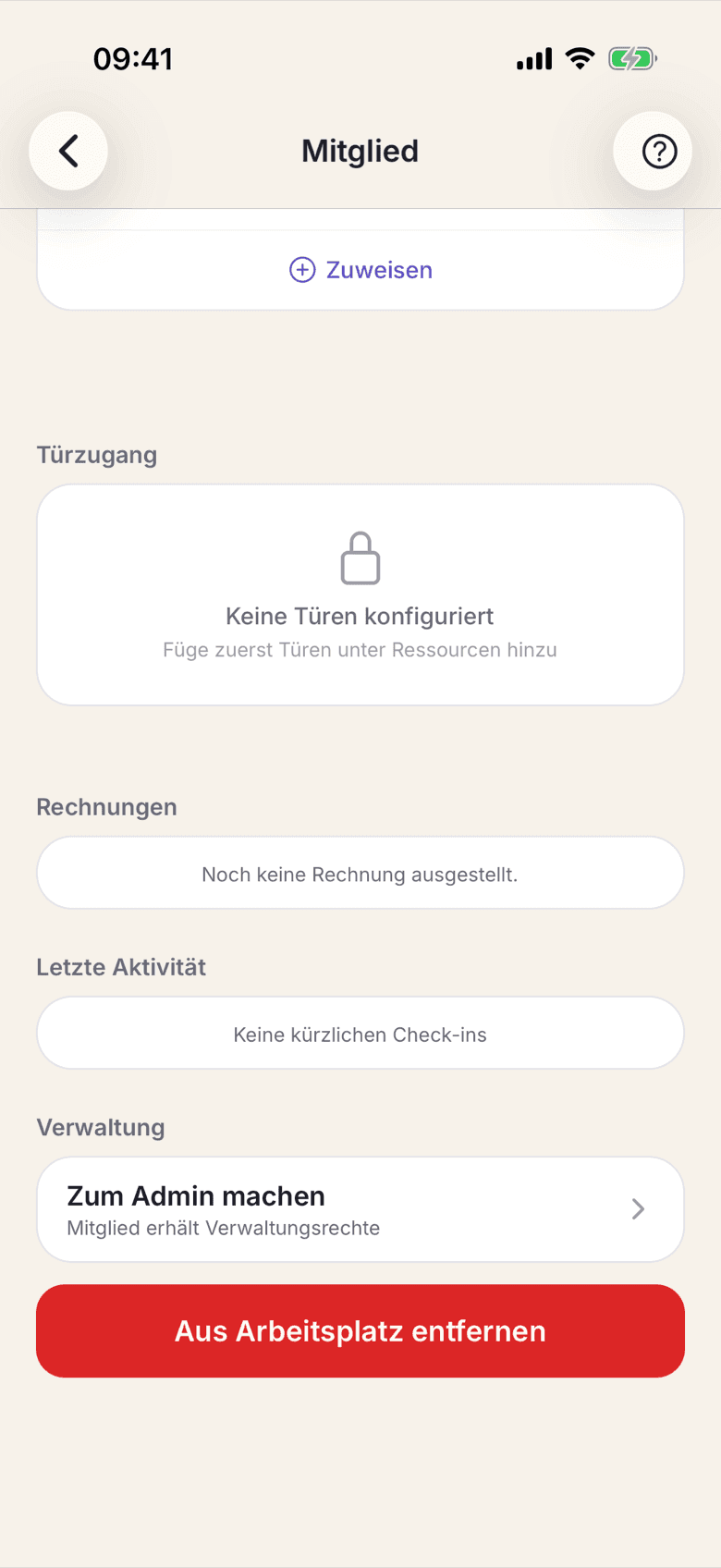 Mitgliedsakte mit dem Abschnitt Verwaltung