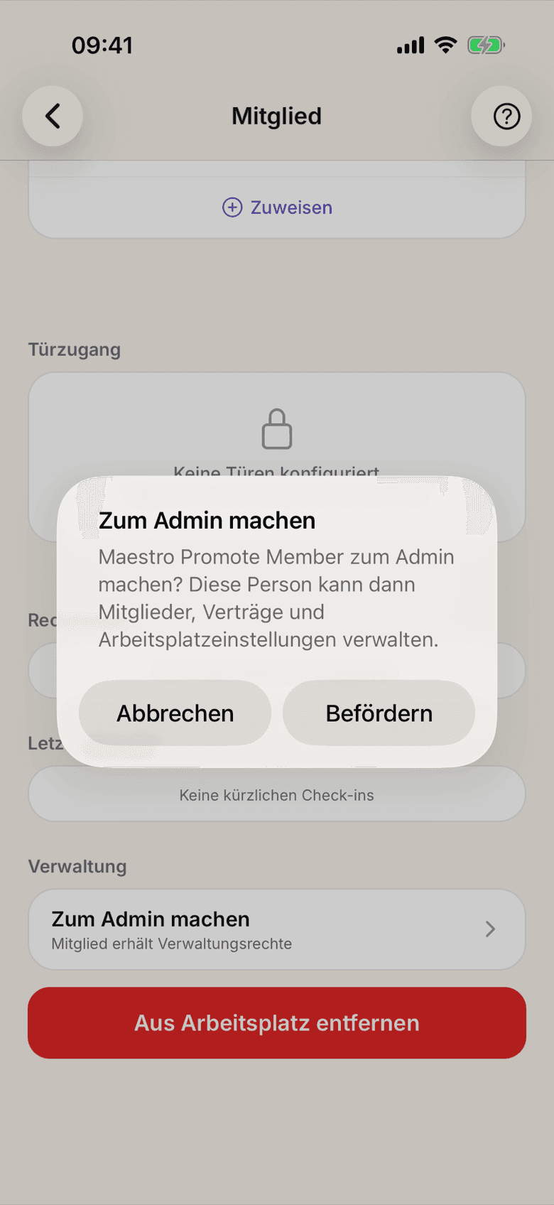 Rückfrage vor dem Befördern zum Admin