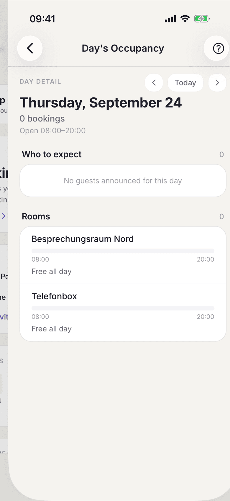 Day Detail with the room lane and its bookings
