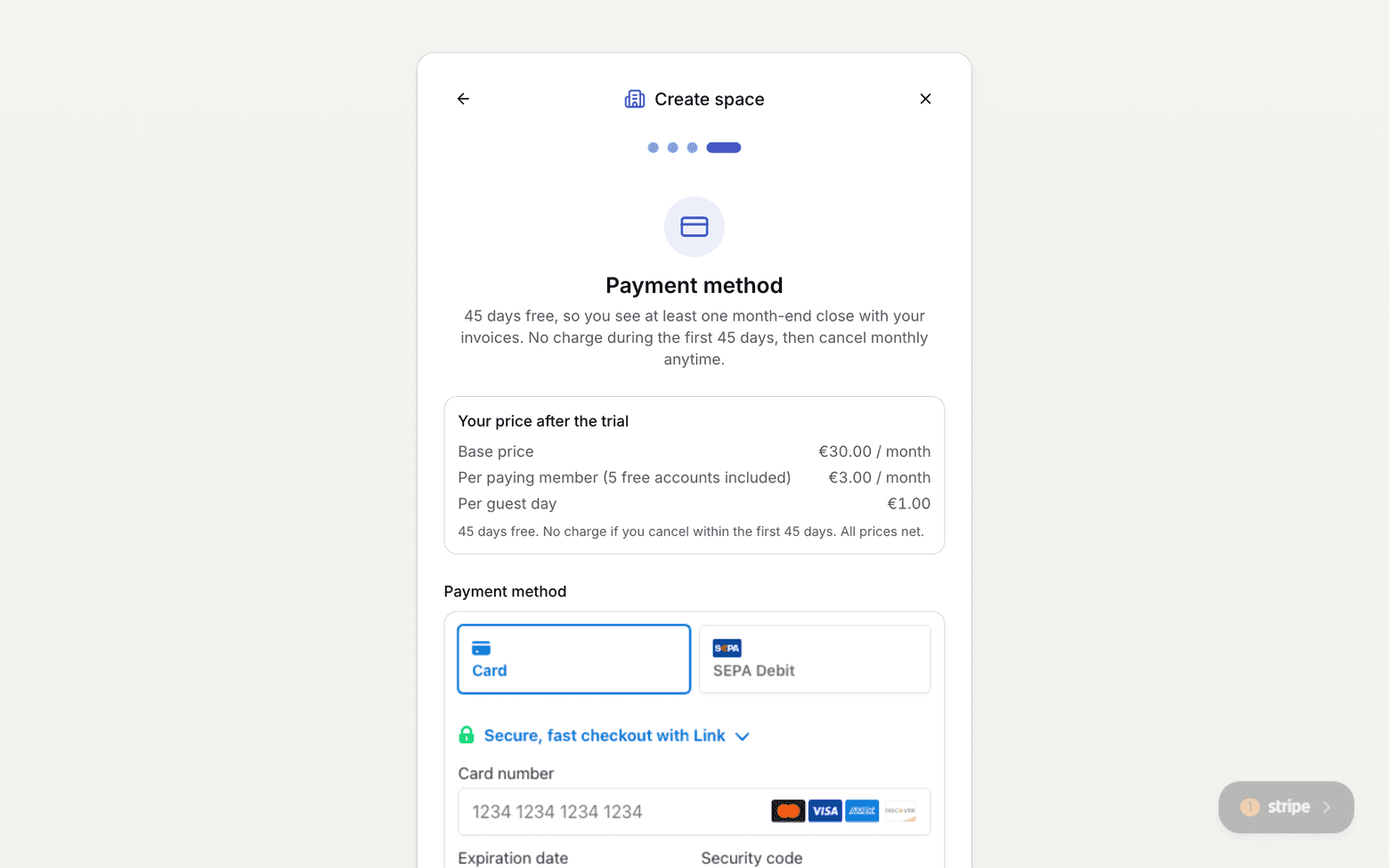 Fourth wizard step with the payment form