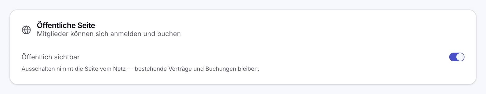 Die Karte Öffentliche Seite mit dem Schalter