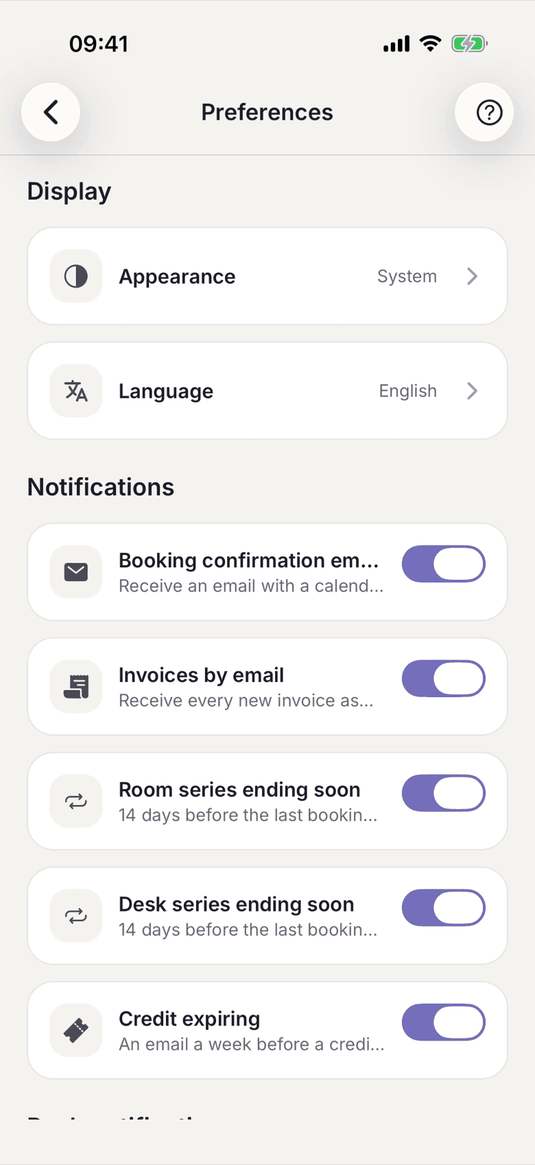 Settings with the two email switches