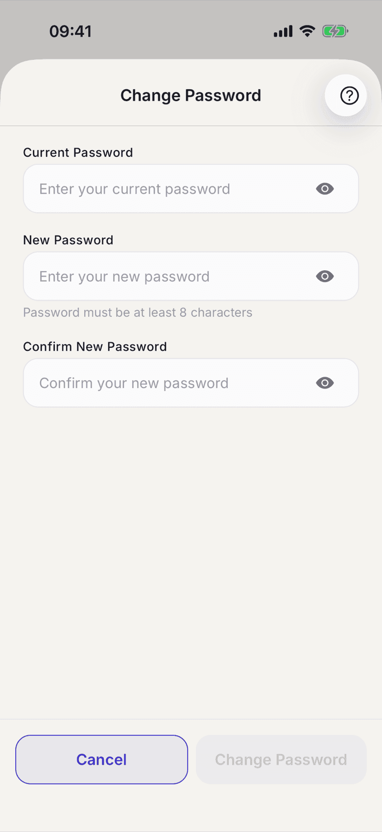 Form with current and new password