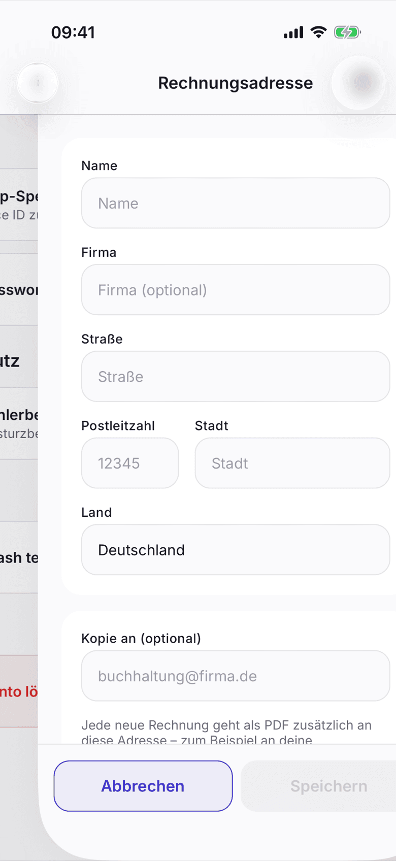Formular der Rechnungsadresse