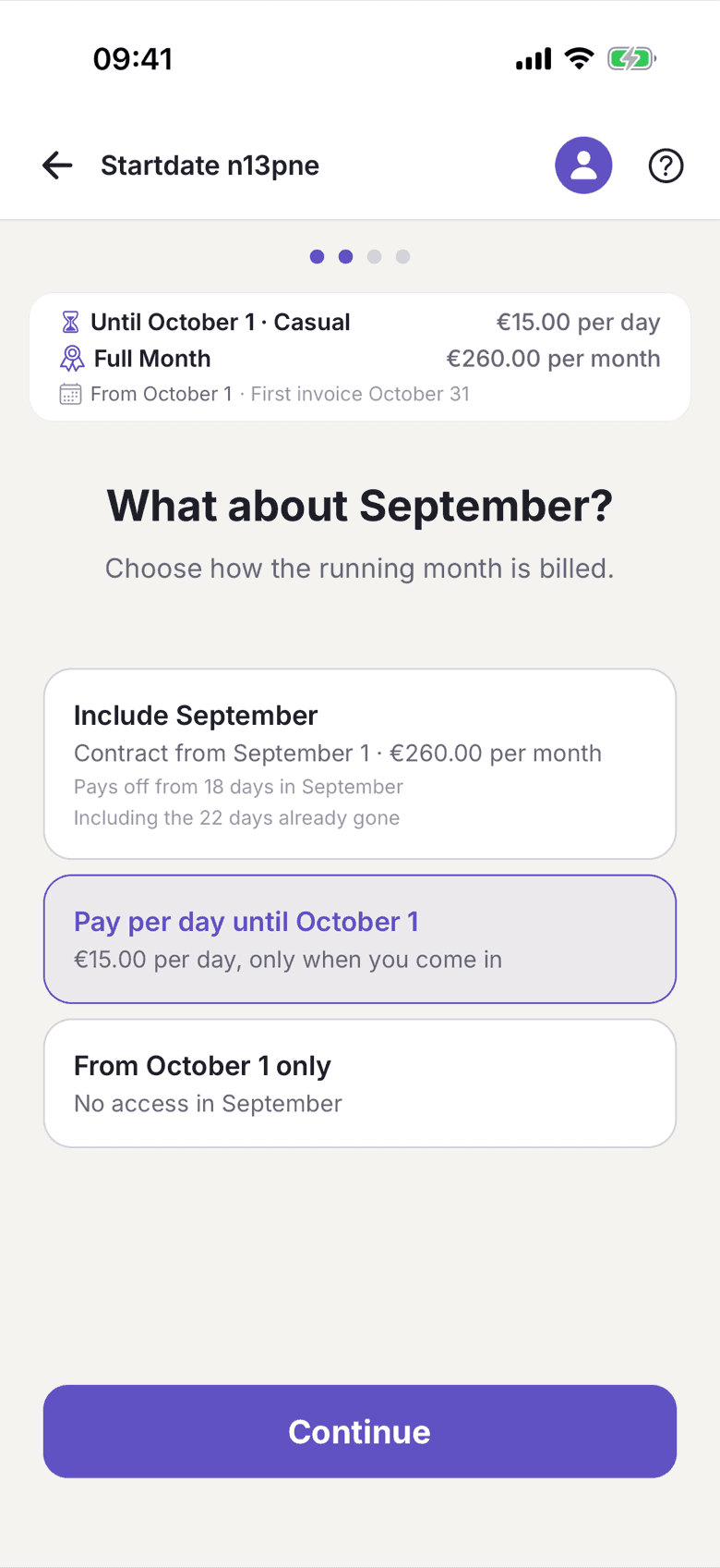Three cards for choosing the start date
